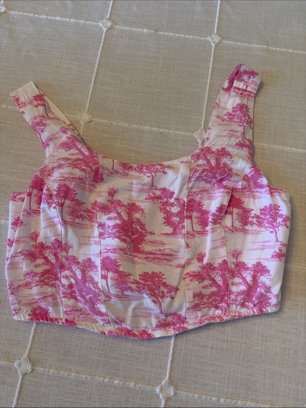 Pink Toile Crop Tank Top - Women